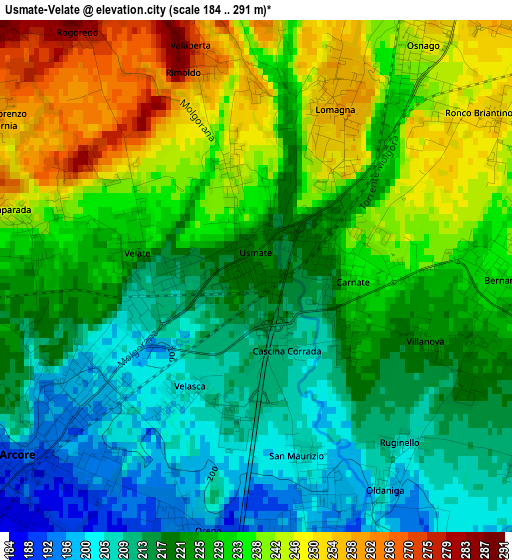 Usmate-Velate elevation map