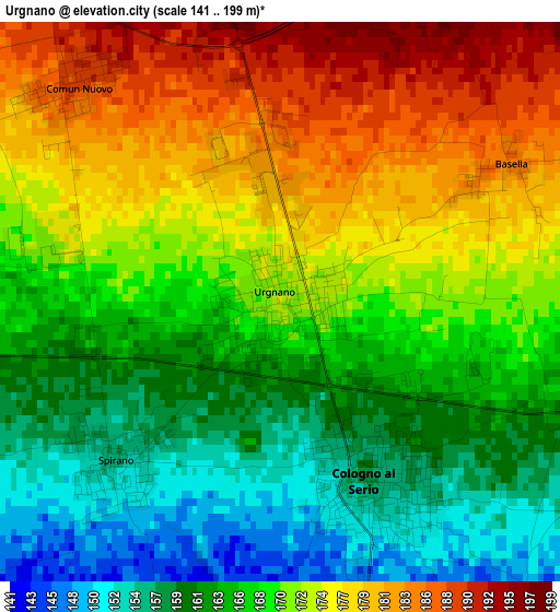 Urgnano elevation map