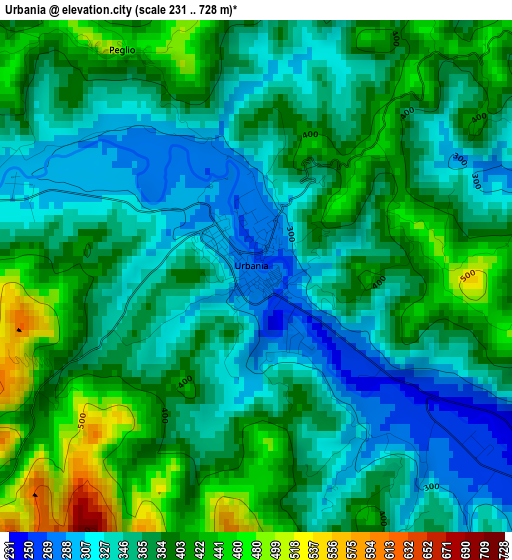 Urbania elevation map