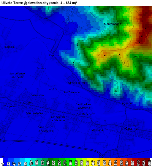 Uliveto Terme elevation map