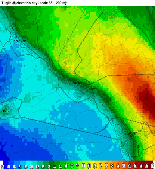 Tuglie elevation map