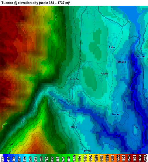 Tuenno elevation map