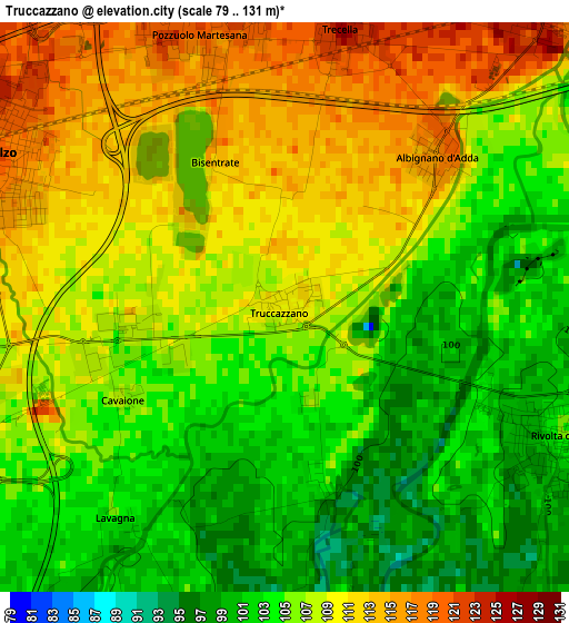 Truccazzano elevation map