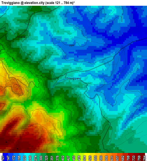 Troviggiano elevation map