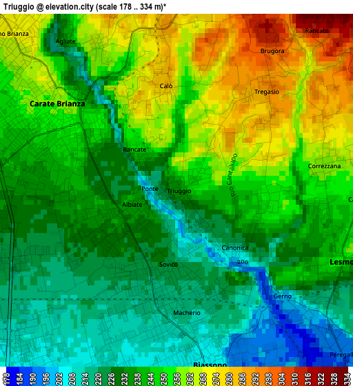 Triuggio elevation map