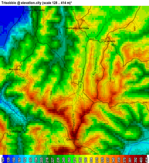 Trisobbio elevation map