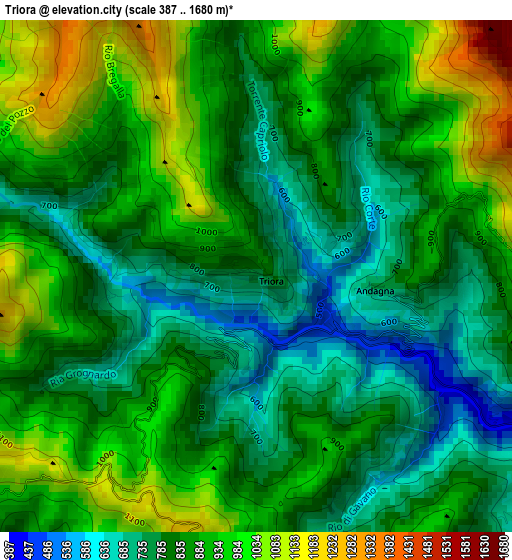 Triora elevation map