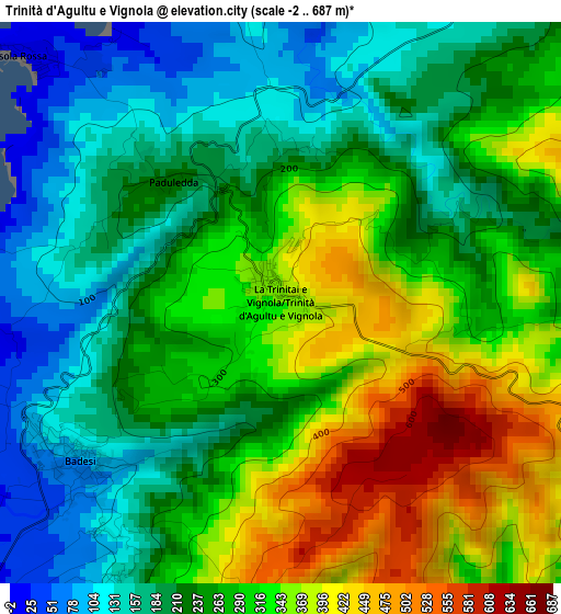 Trinità d'Agultu e Vignola elevation map