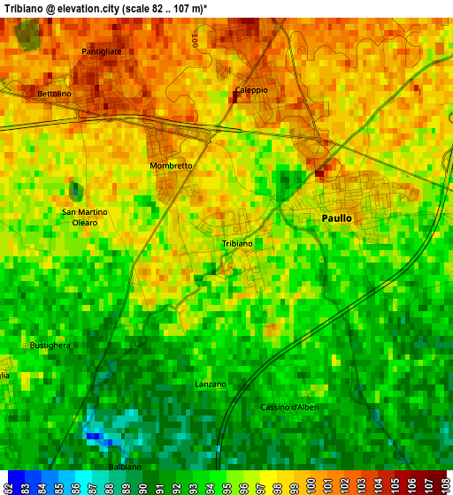 Tribiano elevation map