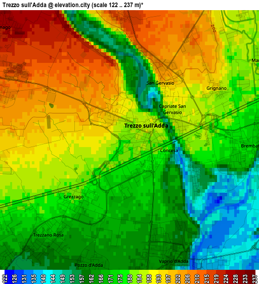 Trezzo sull'Adda elevation map