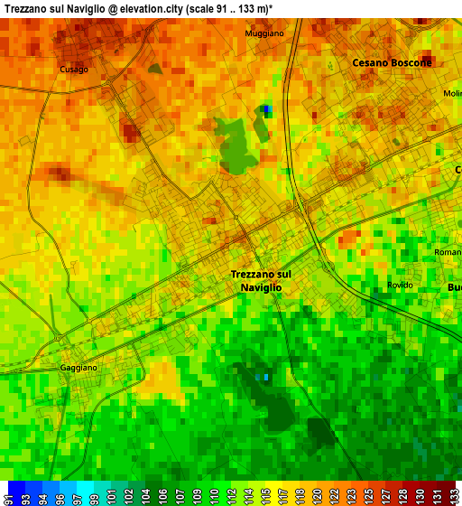 Trezzano sul Naviglio elevation map