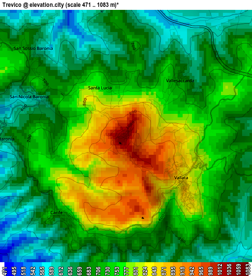 Trevico elevation map