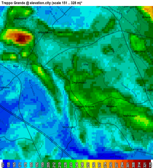 Treppo Grande elevation map