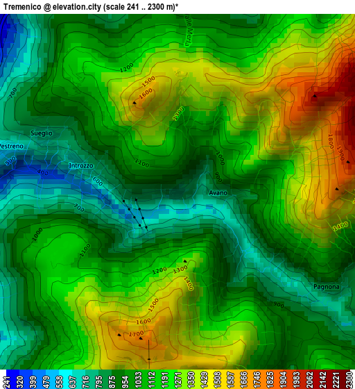 Tremenico elevation map