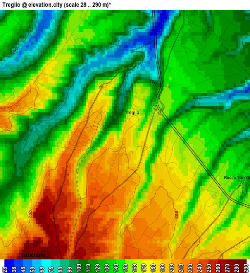 Treglio elevation map