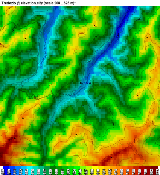 Tredozio elevation map