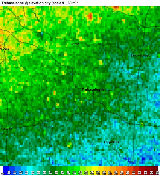 Trebaseleghe elevation map