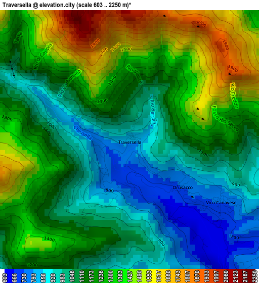 Traversella elevation map