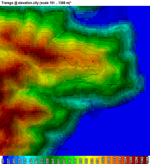 Trarego elevation map