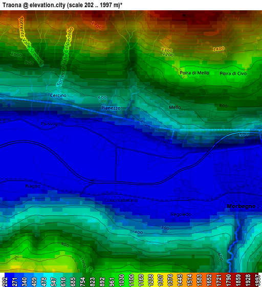 Traona elevation map