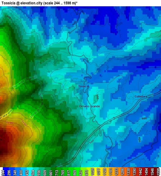 Tossicia elevation map