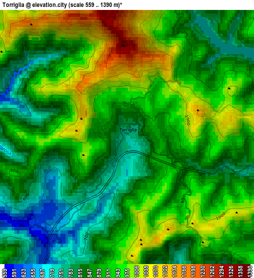 Torriglia elevation map