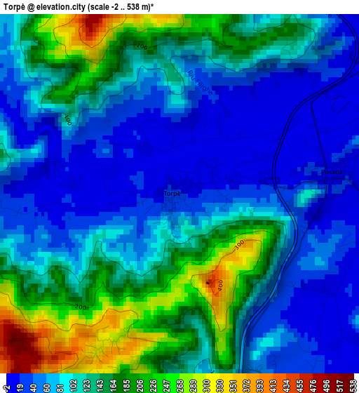 Torpè elevation map