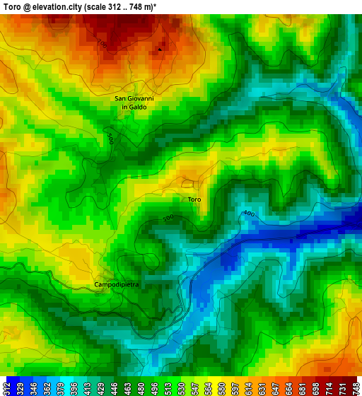 Toro elevation map