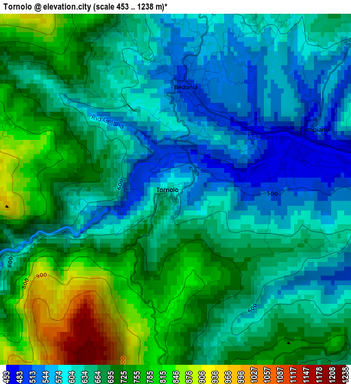 Tornolo elevation map