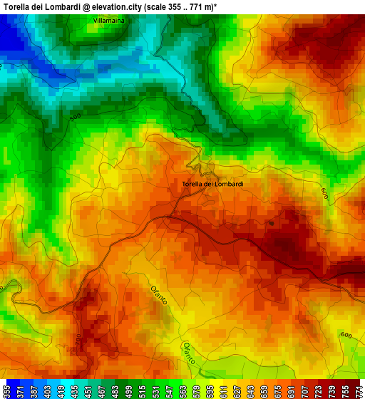 Torella dei Lombardi elevation map