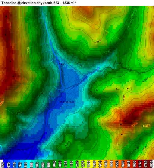 Tonadico elevation map