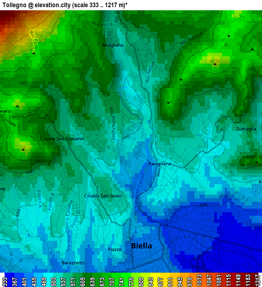 Tollegno elevation map