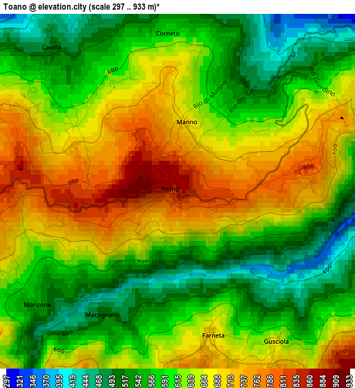 Toano elevation map