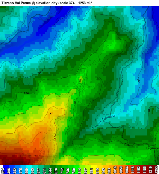 Tizzano Val Parma elevation map