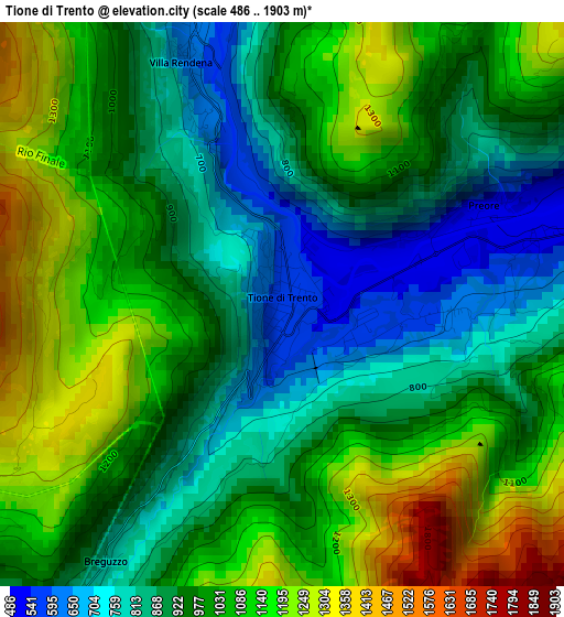 Tione di Trento elevation map