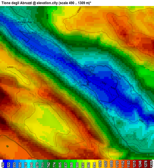 Tione degli Abruzzi elevation map