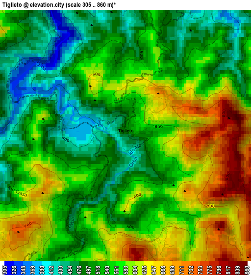 Tiglieto elevation map