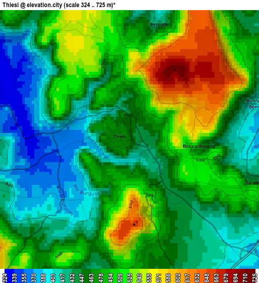 Thiesi elevation map