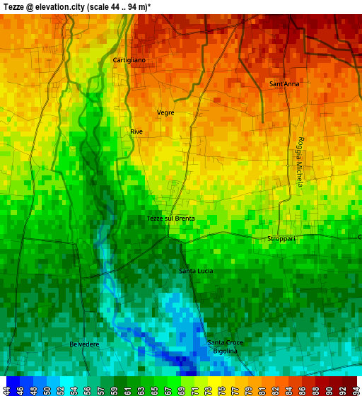 Tezze elevation map