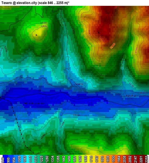 Tesero elevation map