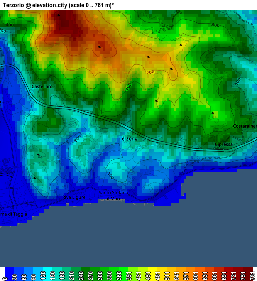 Terzorio elevation map