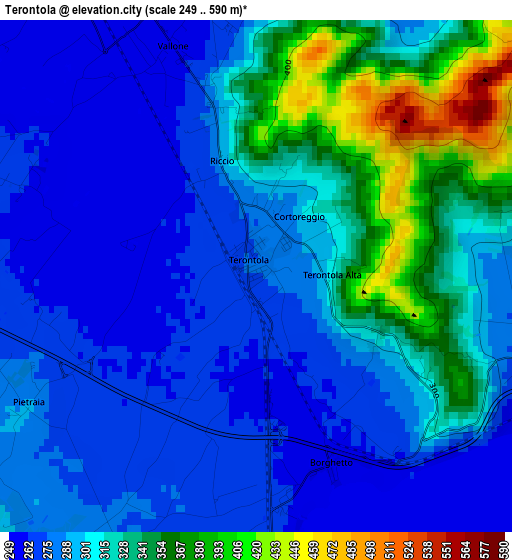 Terontola elevation map