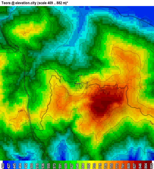 Teora elevation map