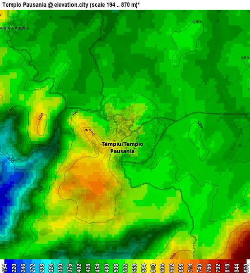 Tempio Pausania elevation map