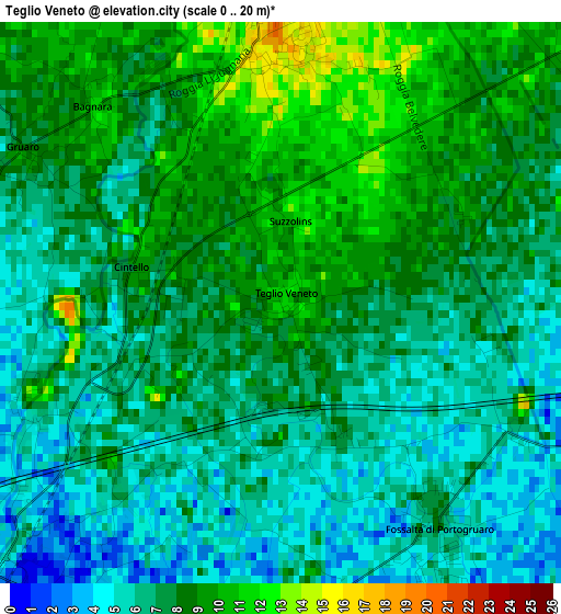 Teglio Veneto elevation map