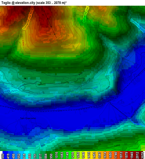 Teglio elevation map