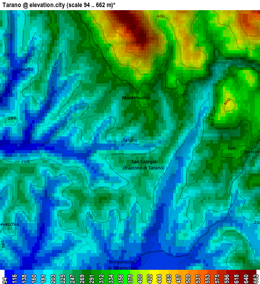 Tarano elevation map