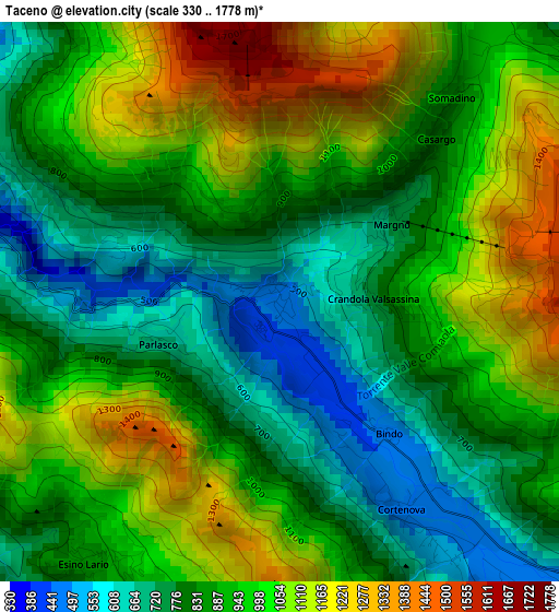 Taceno elevation map