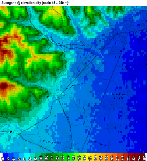 Susegana elevation map