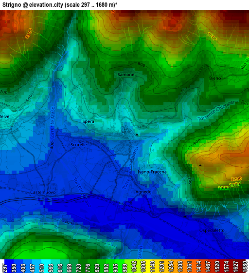 Strigno elevation map